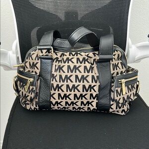 Michael Kors Black and Tan Logo Satchel